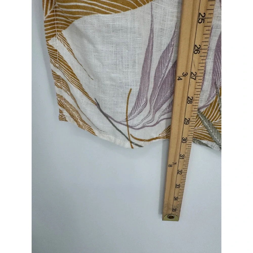 Tahari Linen Button Down Shirt Women 1X Tropical Leaf Roll Tab Coastal Resort
